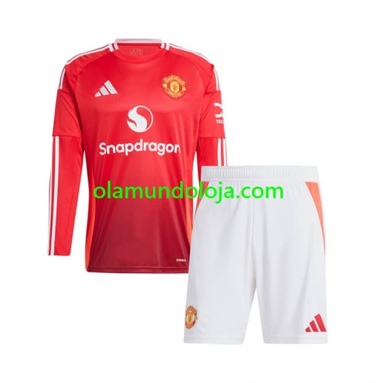 Camisola Manchester United Criança Equipamento Primeiro 2024-2025 Manga Comprida